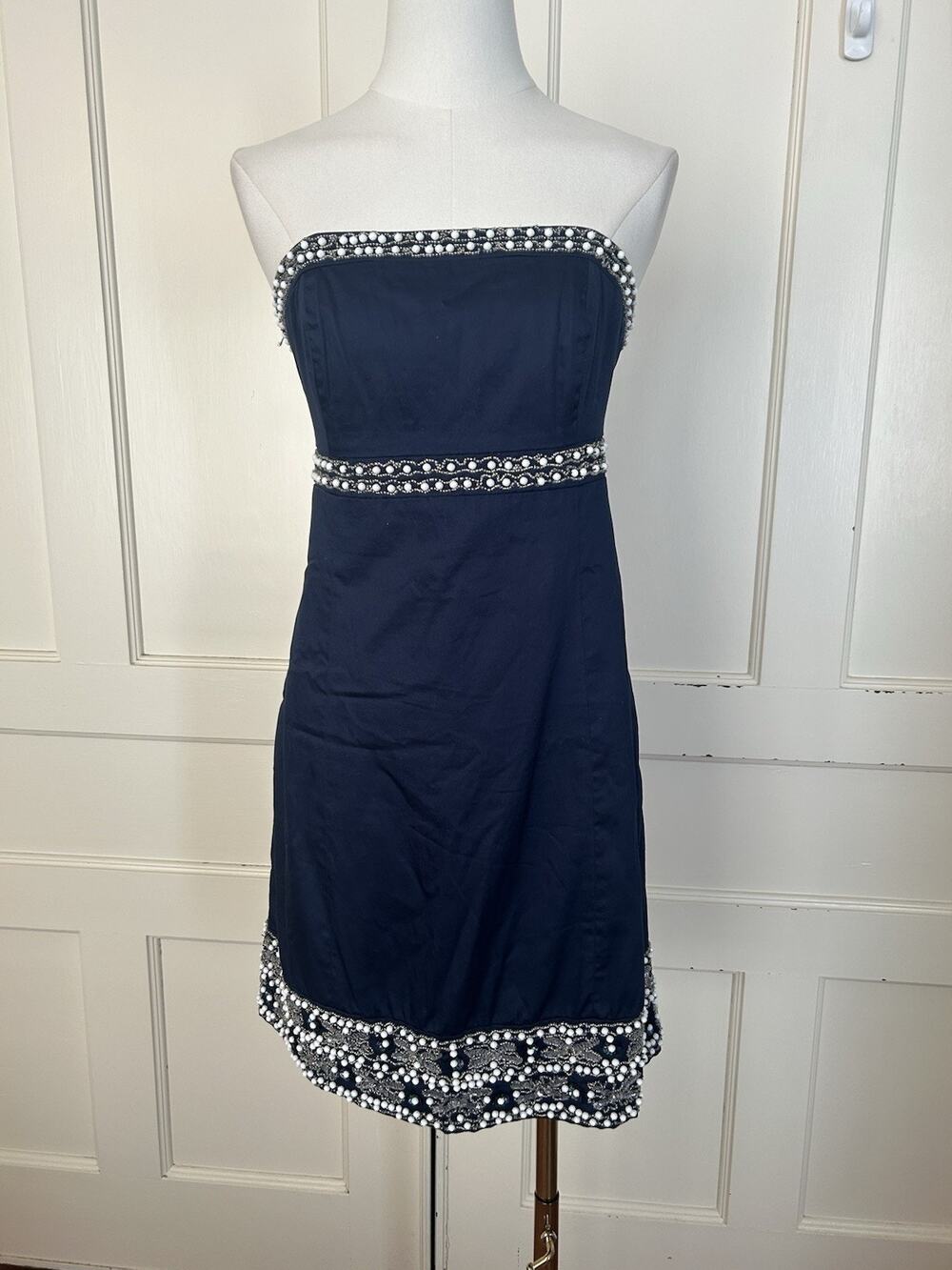 Lilly Pulitzer Beaded Strapless Mini Dress Womens Size 6 Blue Preppy Classic